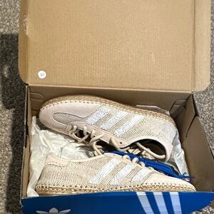 Adidas Tan Espadrille Shoes with White Stripes